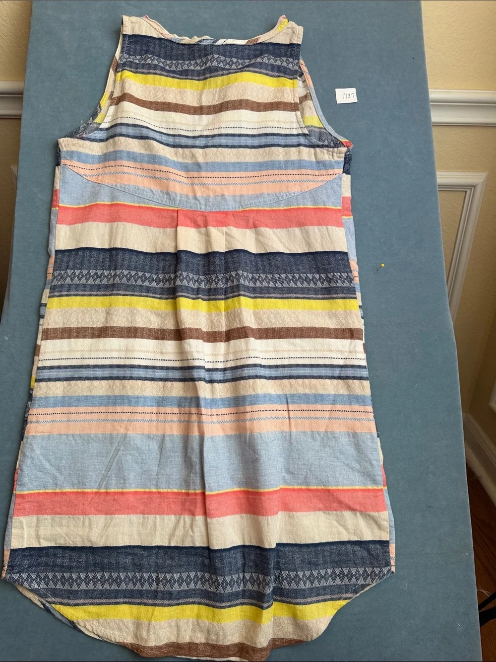 Chelsea & Theodore Multicolor Striped Midi Dress - Blue, Pink, Yellow, Navy - Picture 6 of 10